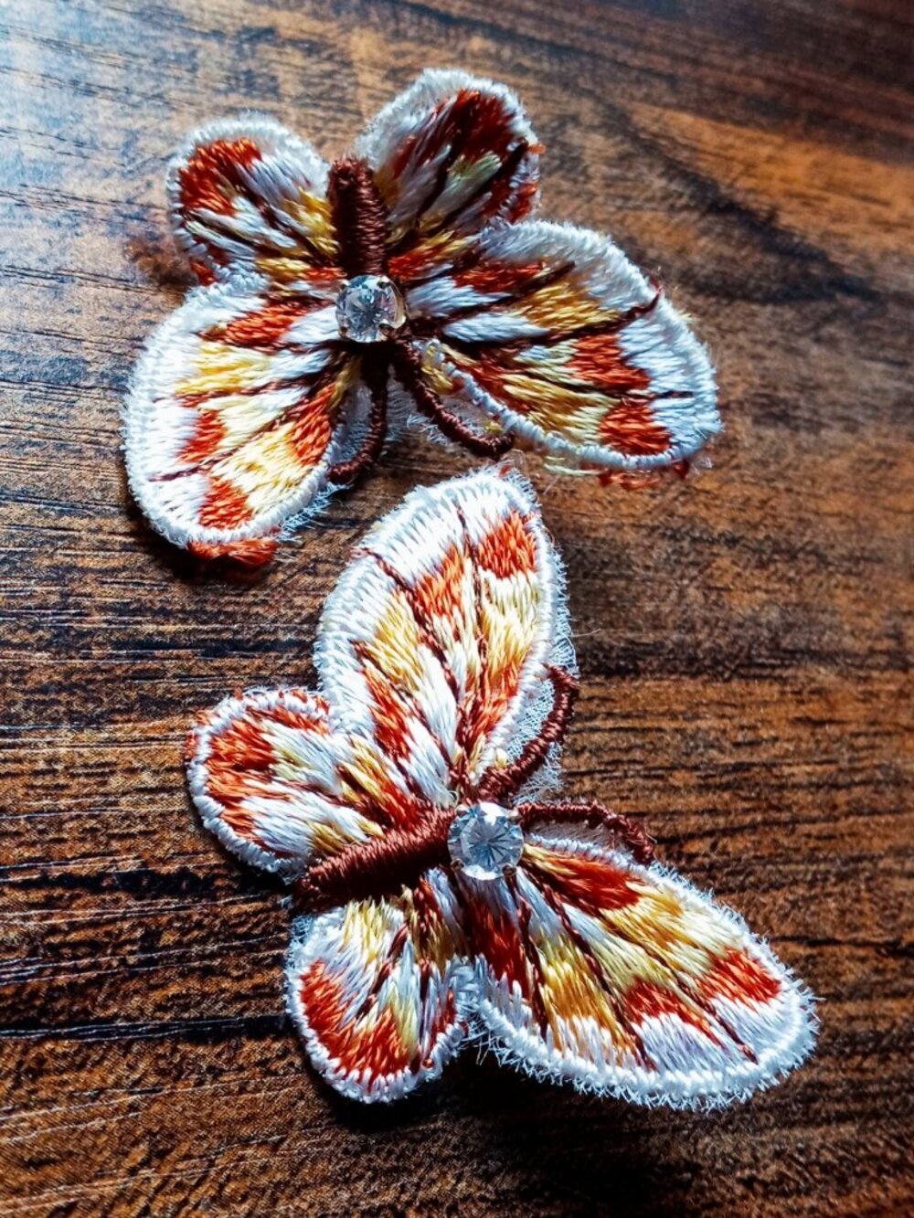 🦋Whimsical Artisan Sunburst Embroidered Butterfly Earrings Rhinestone Posts🦋